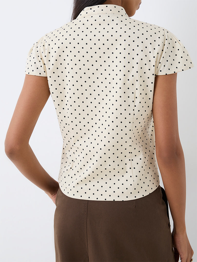 Wardrobe Off-White Polka-Dot Printed Cotton Blouse