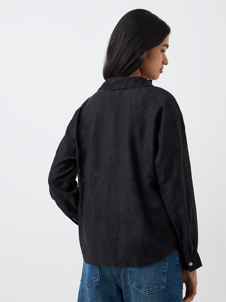 LOV Black Floral Jacquard Shirt