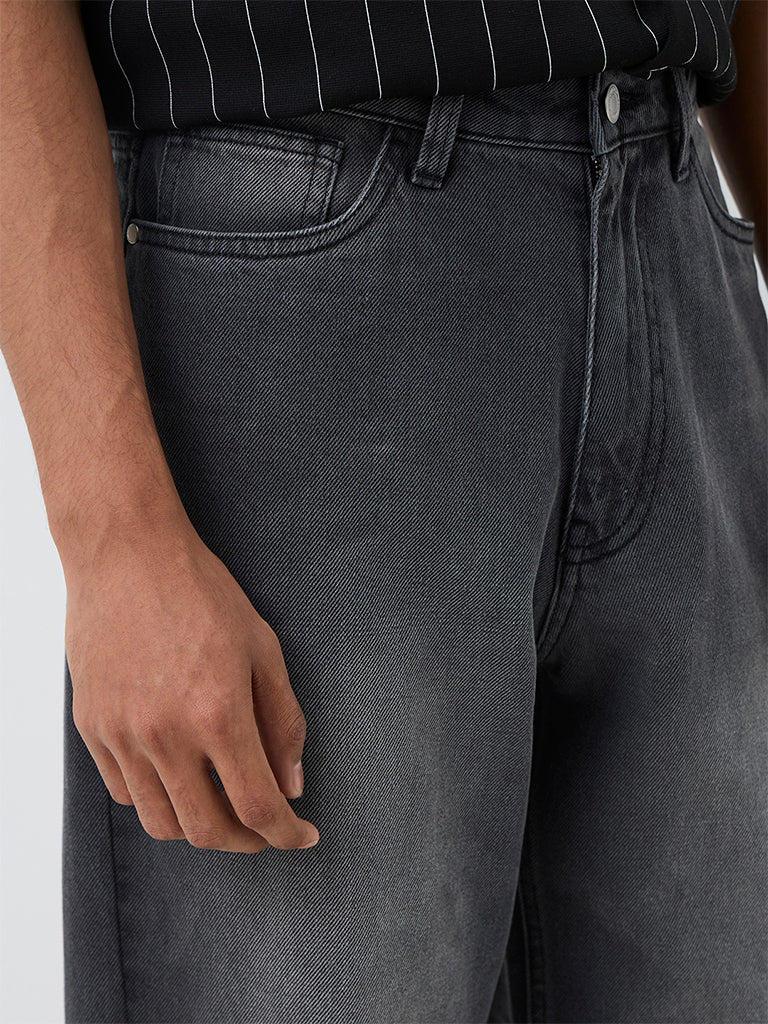 Nuon Charcoal Washed Barrel-Fit Mid-Rise Jeans
