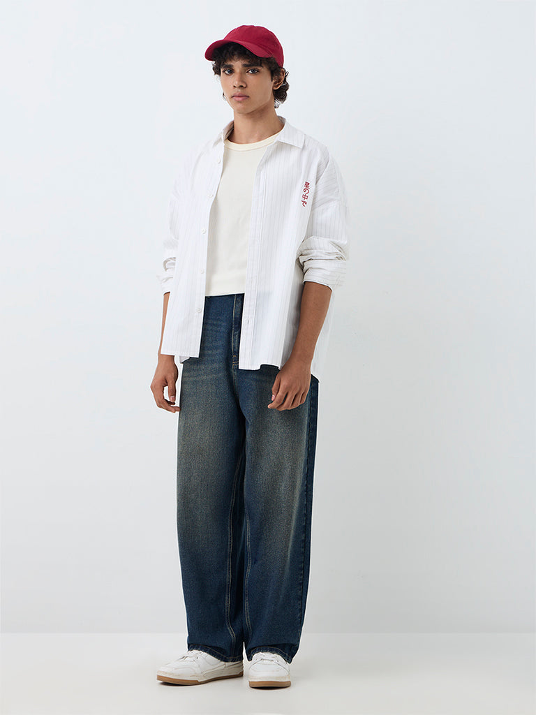 Nuon Dark Blue Faded Relaxed-Fit Mid-Rise Jeans