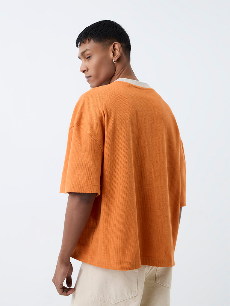 Nuon Orange Printed Oversized-Fit Cotton T-Shirt