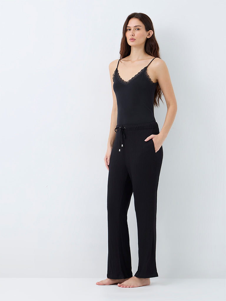 Wunderlove Black Ribbed High-Rise Pants