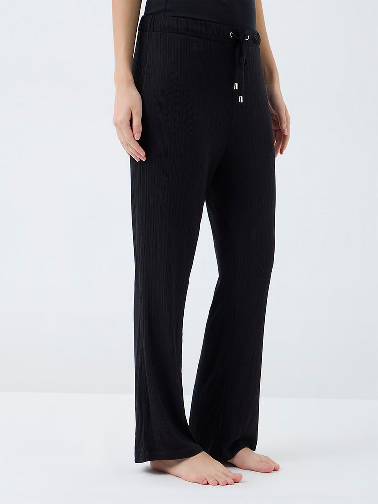 Wunderlove Black Ribbed High-Rise Pants