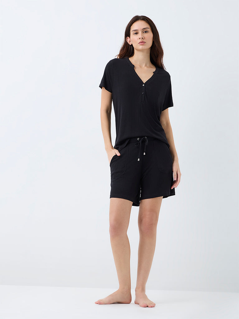 Wunderlove Black Ribbed High-Rise Shorts