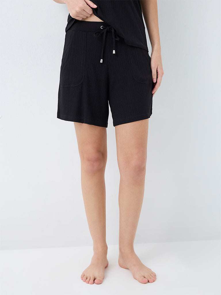 Wunderlove Black Ribbed High-Rise Shorts
