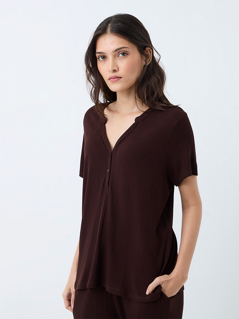 Wunderlove Dark Brown Ribbed T-Shirt