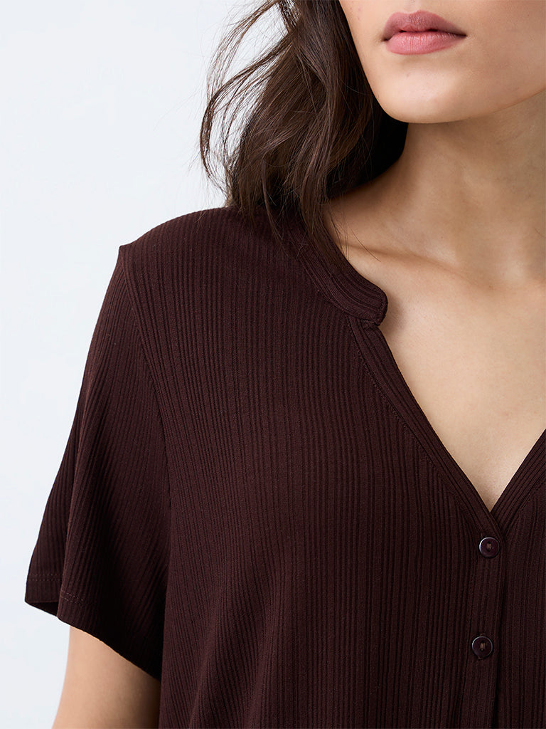Wunderlove Dark Brown Ribbed T-Shirt