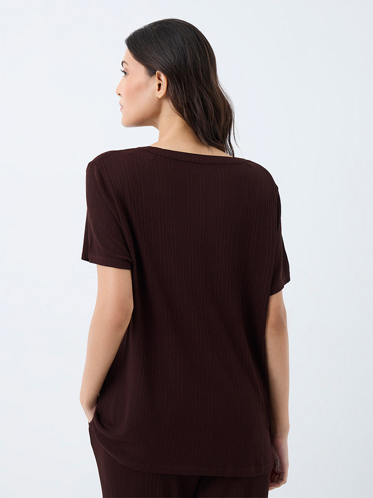 Wunderlove Dark Brown Ribbed T-Shirt