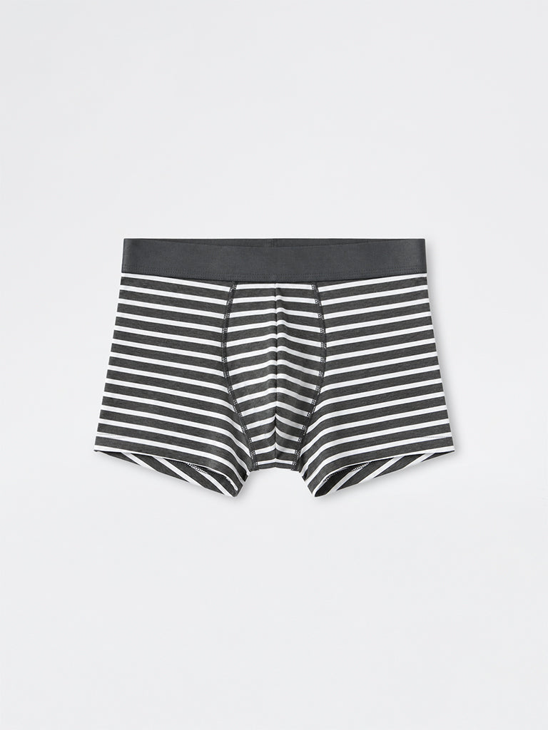WES Lounge Charcoal Striped Relaxed-Fit Cotton-Blend Trunks -Pack of 3