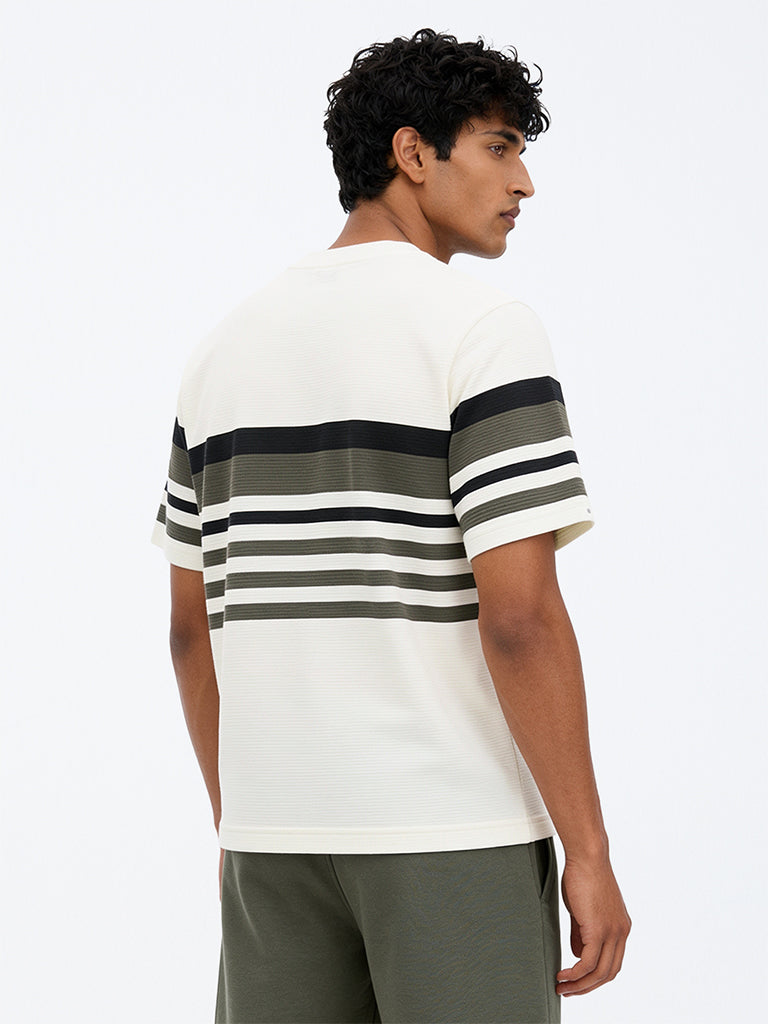 WES Lounge Off-White Striped Relaxed-Fit Cotton-Blend T-Shirt