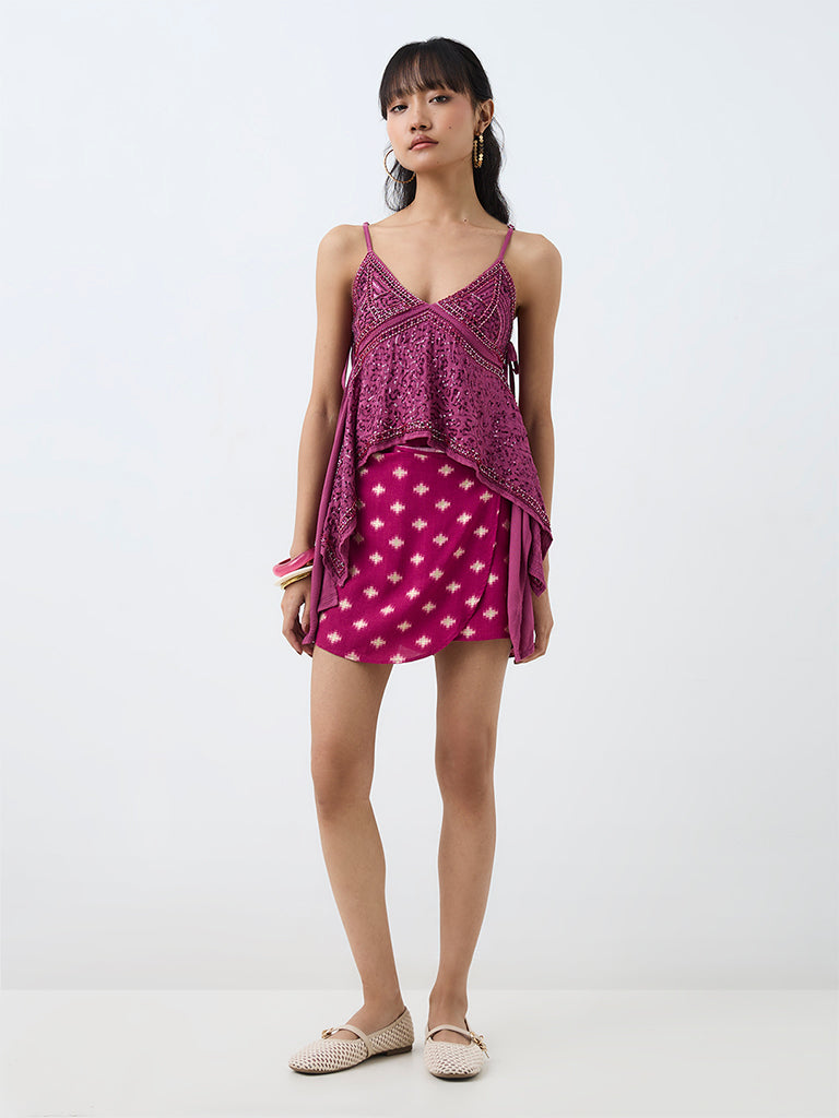 Bombay Paisley Magenta Printed Wrap-Style High-Rise Skirt
