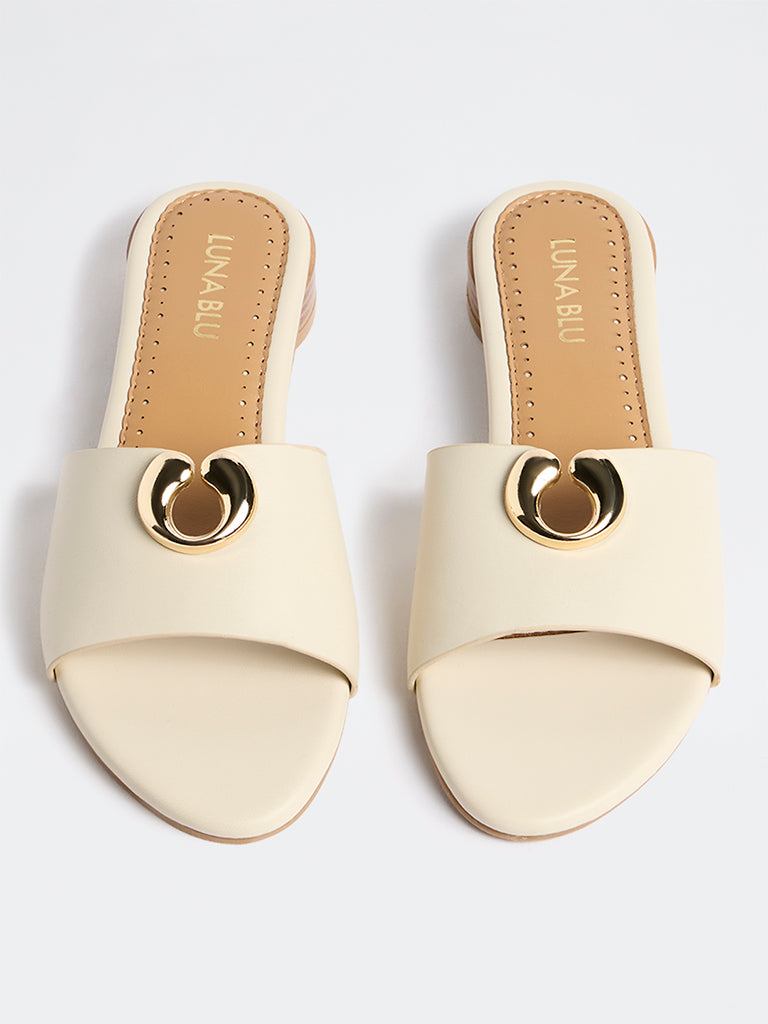 LUNA BLU Ivory Metal-Detail Round Heel Sandals