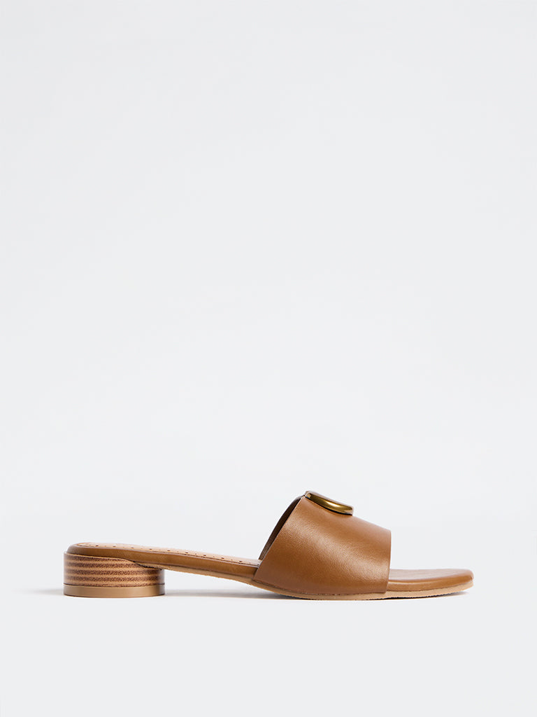 LUNA BLU Tan Metal-Detail Round Heel Sandals