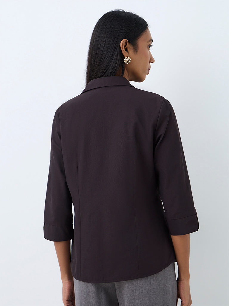 Wardrobe Dark Brown Solid Cotton-Blend Shirt