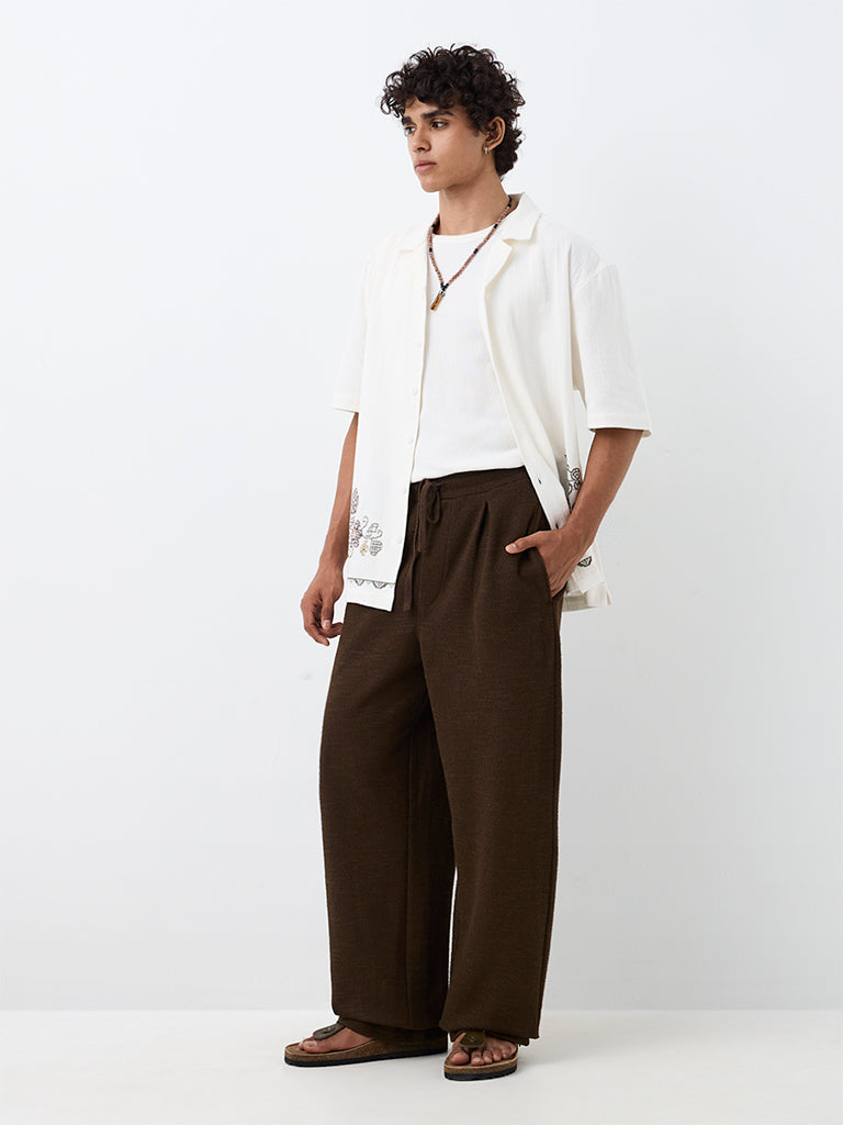 ETA Dark Brown Textured Relaxed-Fit Mid-Rise Cotton-Blend Chinos