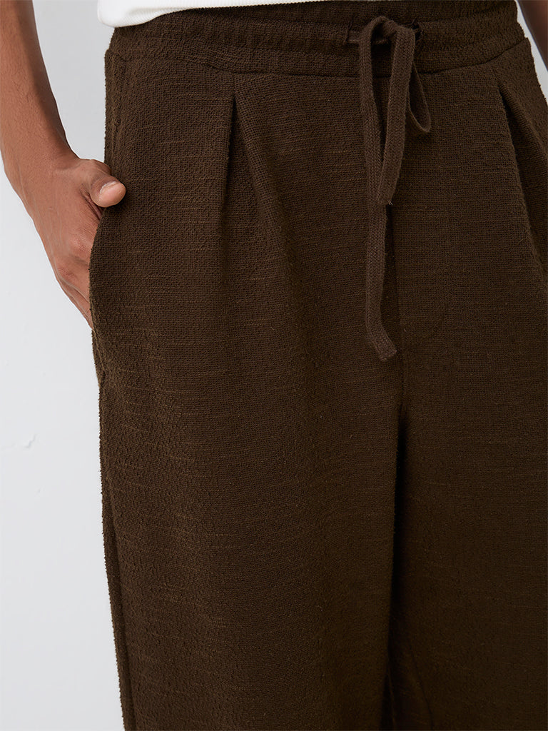 ETA Dark Brown Textured Relaxed-Fit Mid-Rise Cotton-Blend Chinos