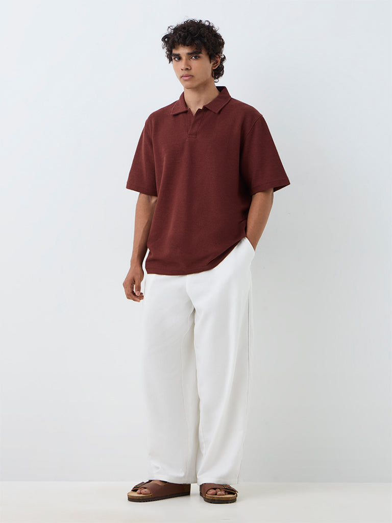 ETA Rust Textured Relaxed-Fit Polo T-Shirt