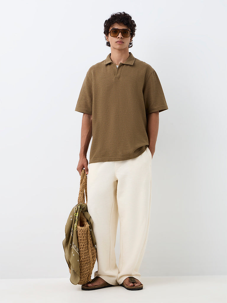 ETA Khaki Textured Relaxed-Fit T-Shirt