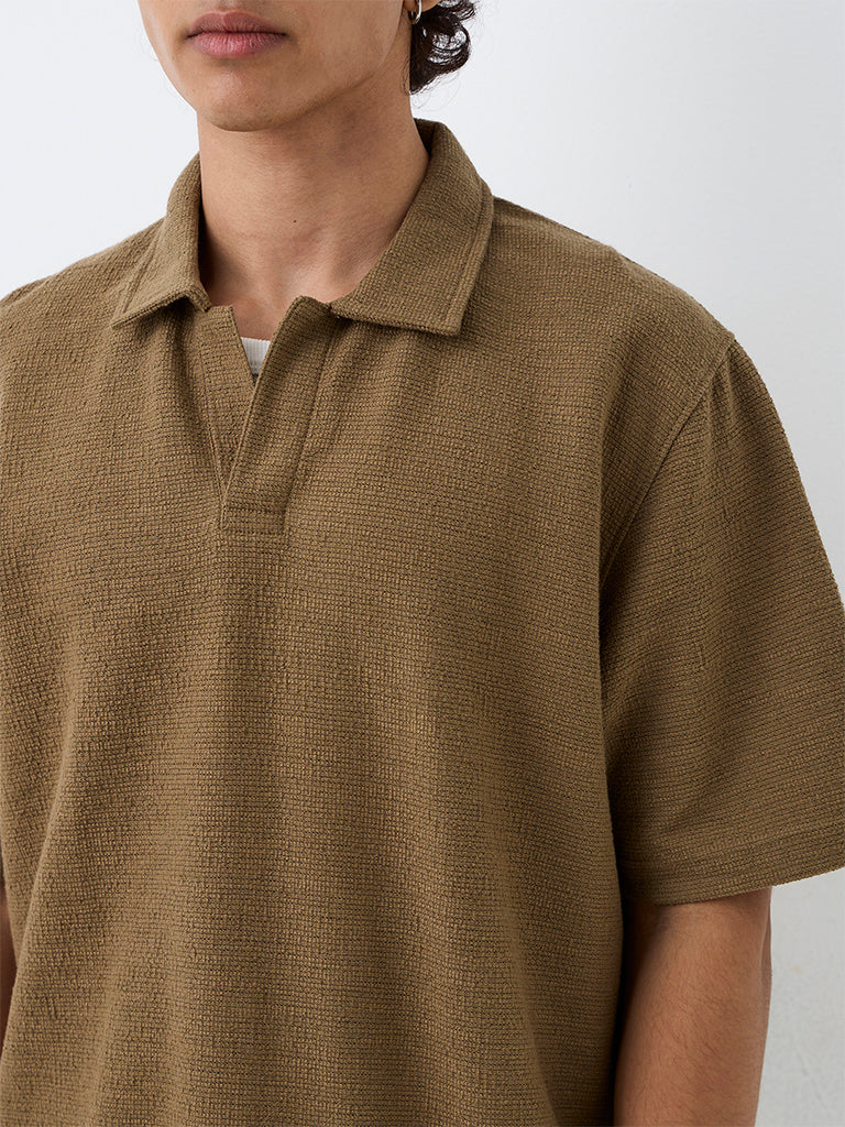 ETA Khaki Textured Relaxed-Fit T-Shirt