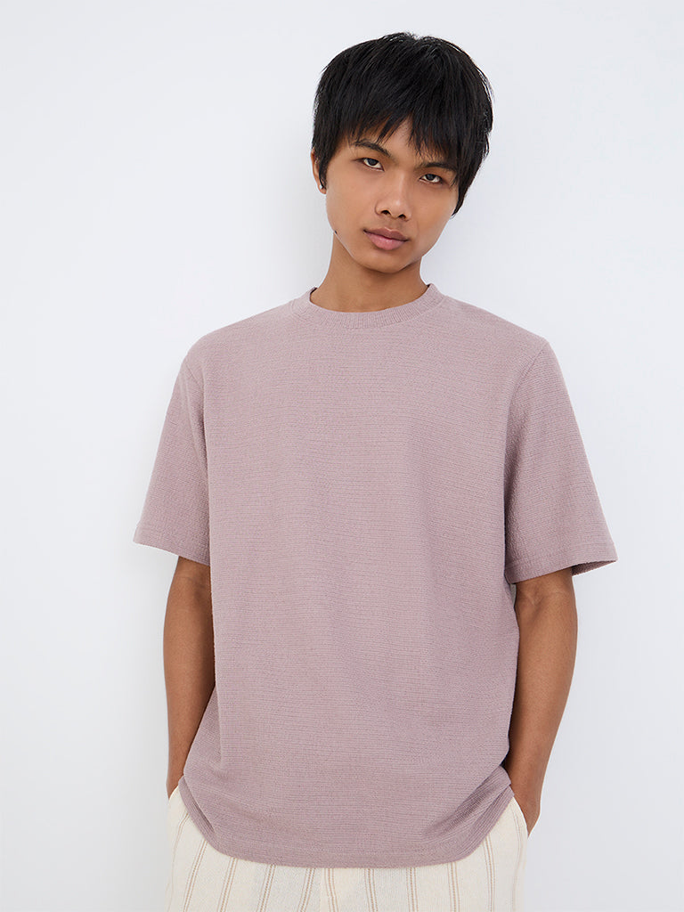 ETA Dusty Pink Textured Relaxed-Fit Cotton-Blend T-Shirt
