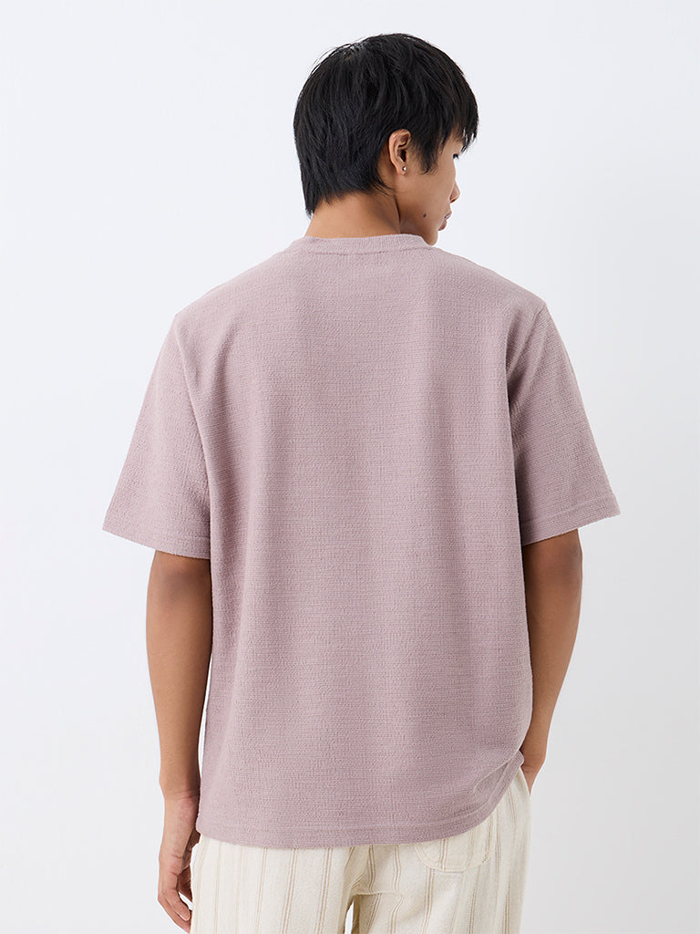 ETA Dusty Pink Textured Relaxed-Fit Cotton-Blend T-Shirt