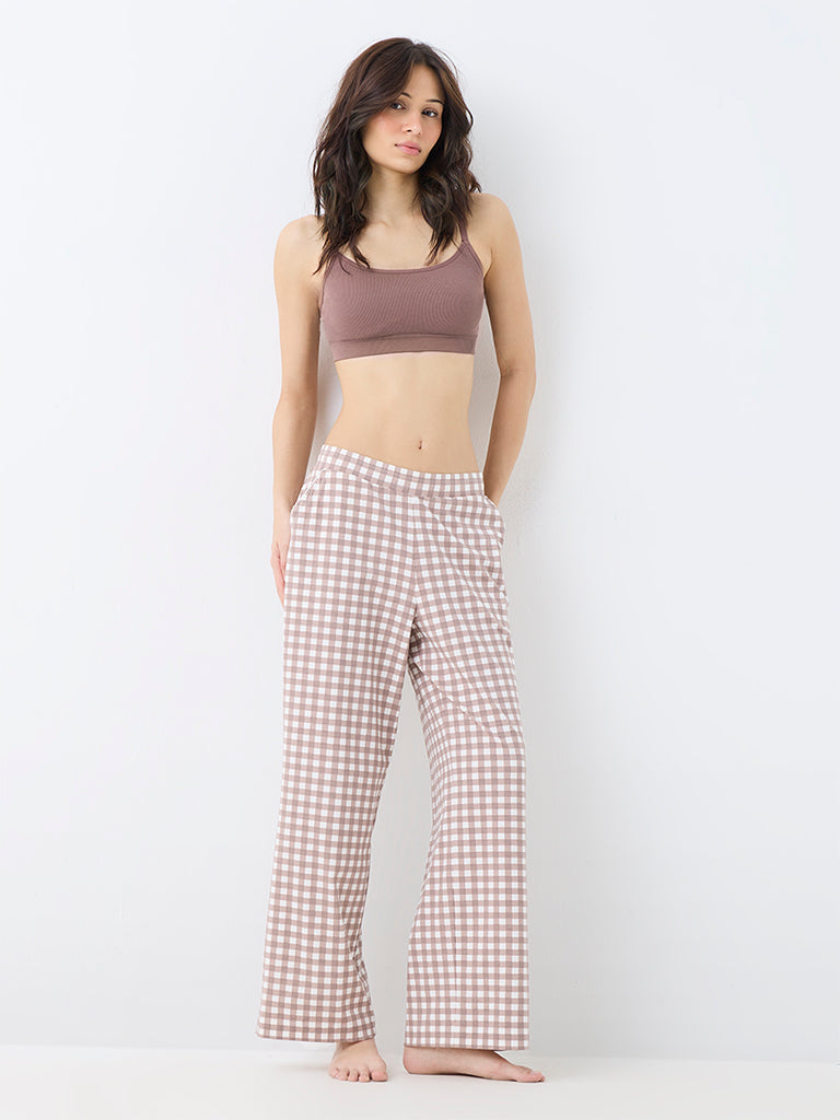 Superstar Brown Ribbed-Textured Seamfree Crop Top Bra
