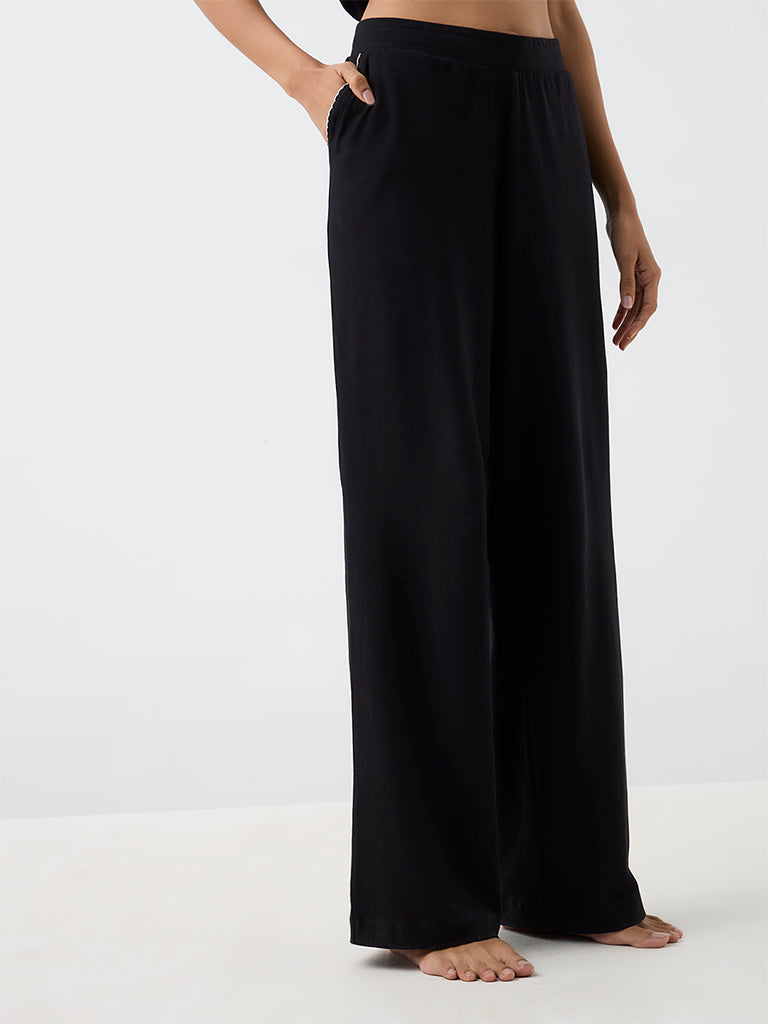 Superstar Black Scallop-Detail High-Rise Cotton-Blend  Pants