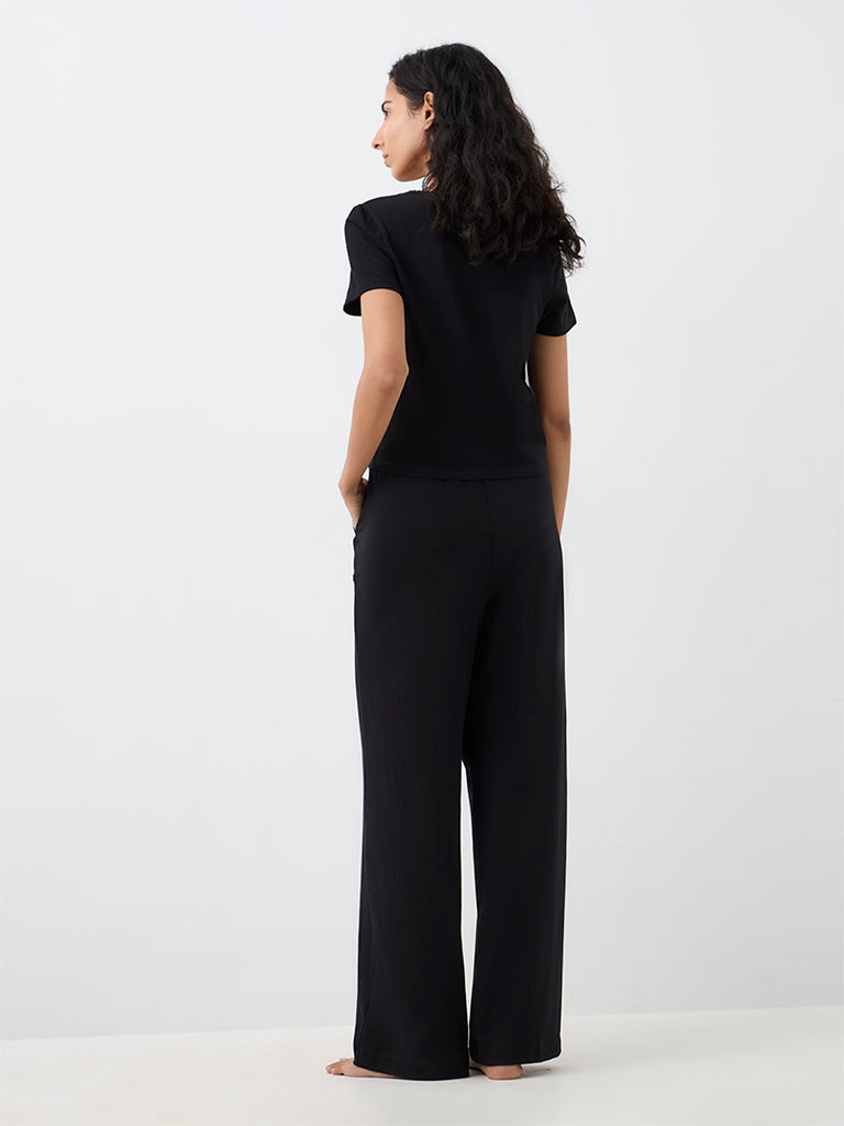 Superstar Black Scallop-Detail High-Rise Cotton-Blend  Pants