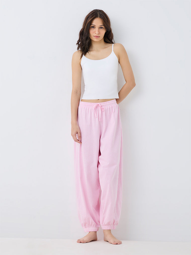 Superstar Pink Striped High-Rise Cotton-Blend Balloon Joggers