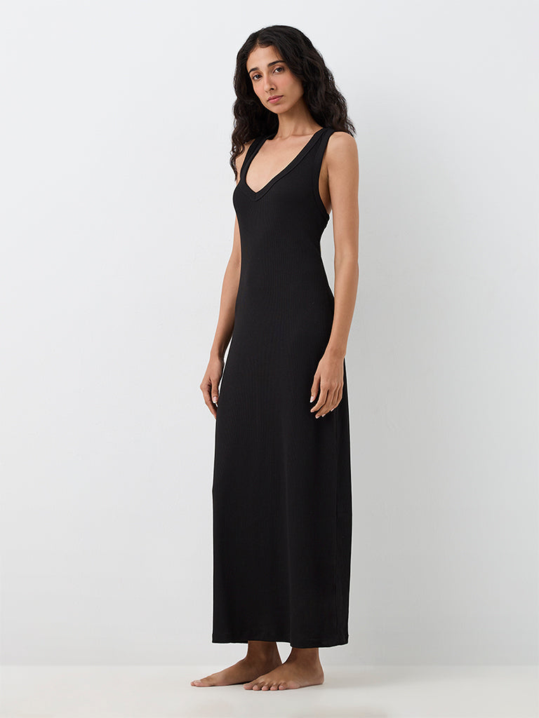 Superstar Black Ribbed Bodycon Maxi Dress