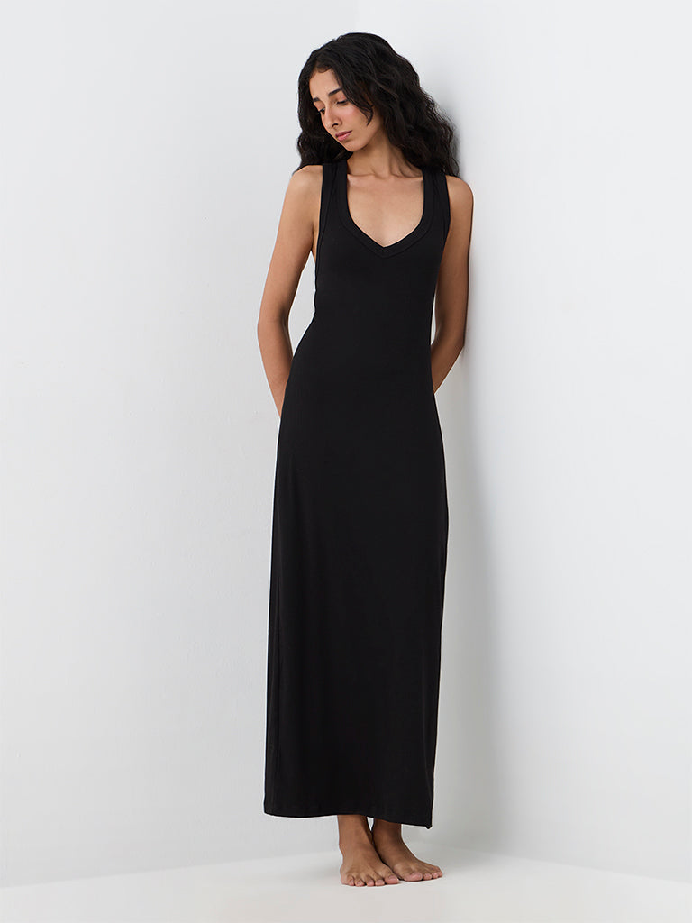 Superstar Black Ribbed Bodycon Maxi Dress