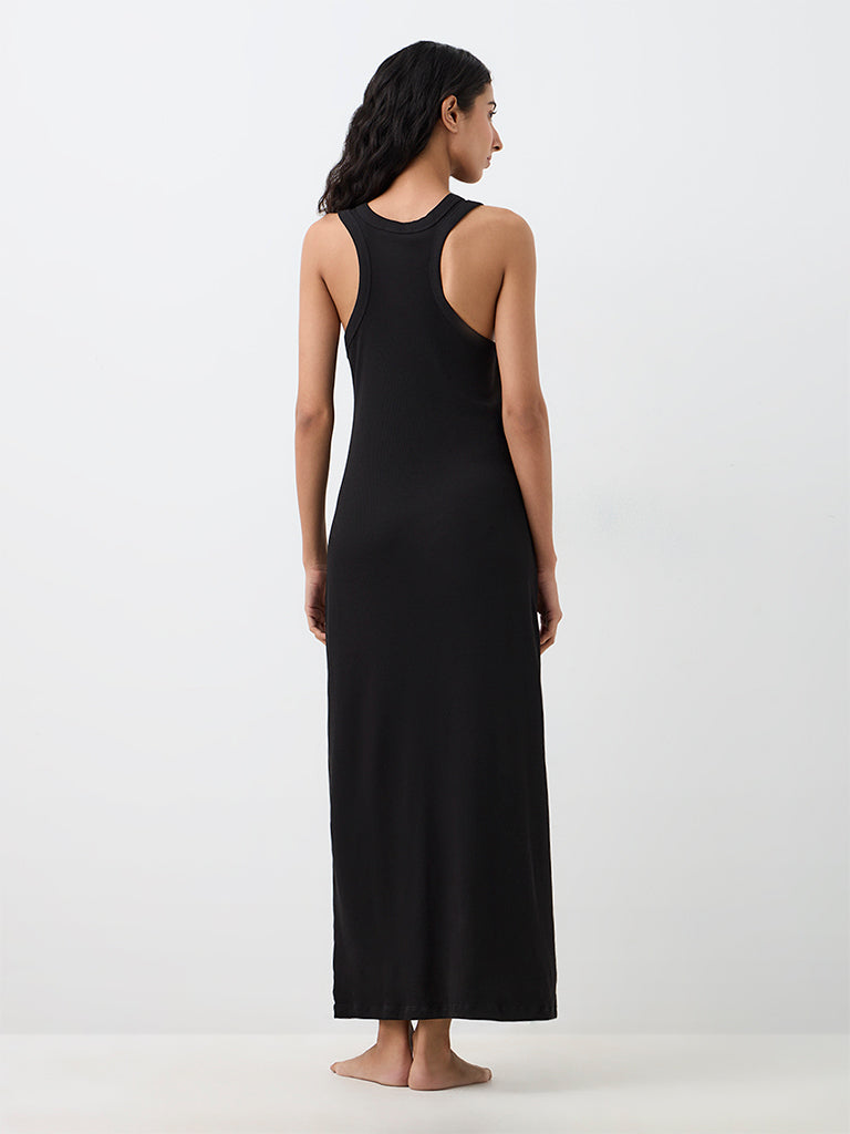 Superstar Black Ribbed Bodycon Maxi Dress