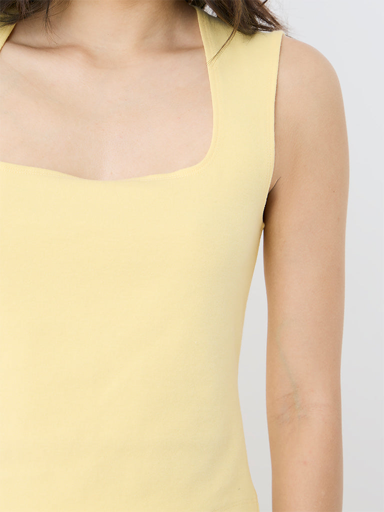 Superstar Yellow Solid Cotton-Blend Tank Top