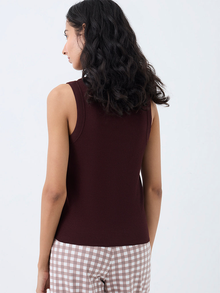 Superstar Dark Brown Ribbed-Textured Tank Top
