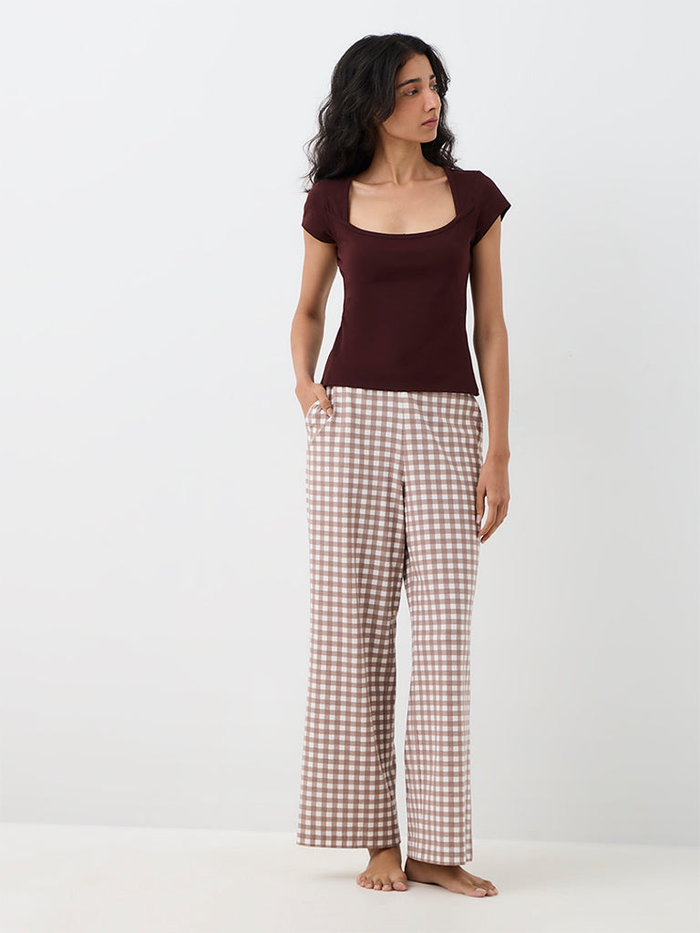 Superstar Dark Brown Solid Cotton-Blend Top