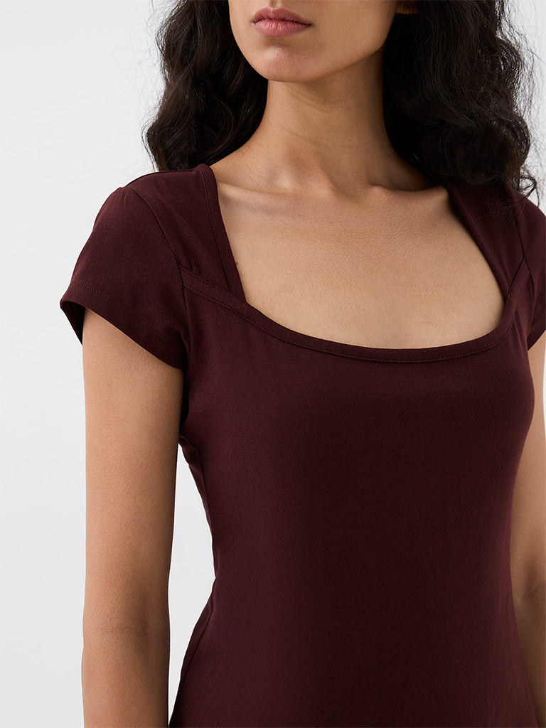 Superstar Dark Brown Solid Cotton-Blend Top