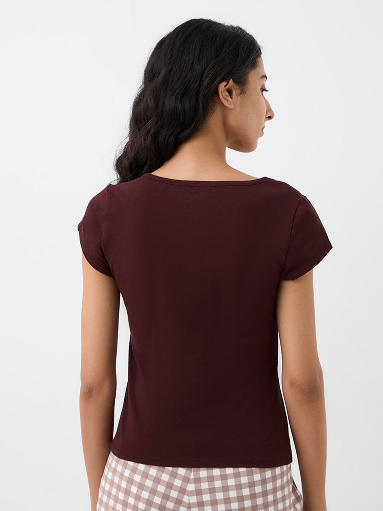 Superstar Dark Brown Solid Cotton-Blend Top