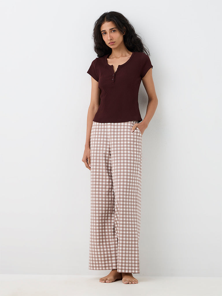 Superstar Dark Brown Ribbed Cotton-Blend Top