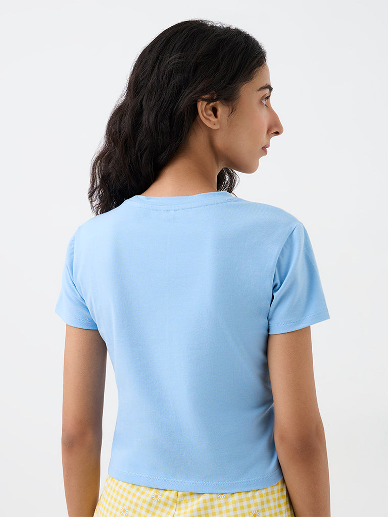 Superstar Light Blue Text Design Cotton-Blend T-Shirt