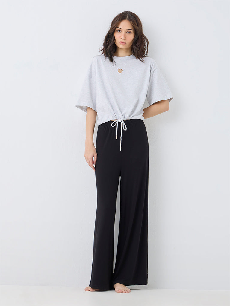 Superstar Grey Heart-Detail Cotton-Blend Top
