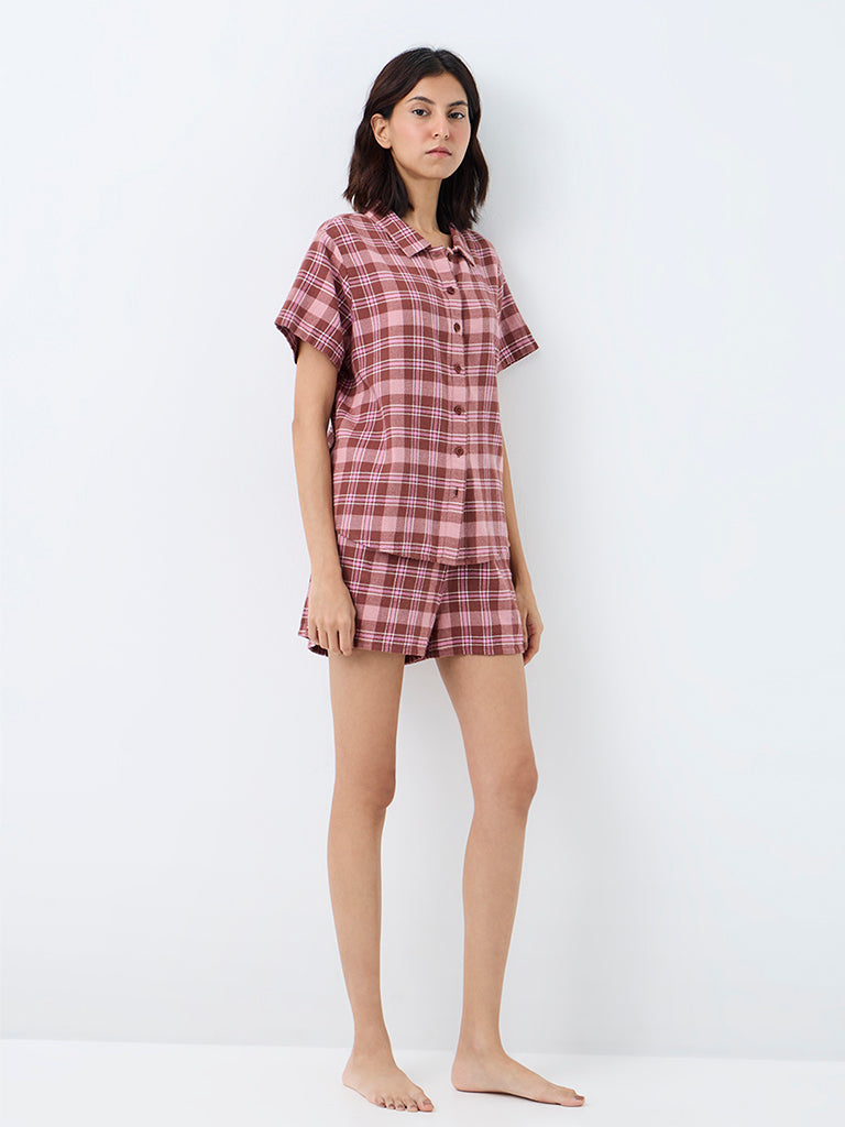 Superstar Brown Checks Pattern Cotton Shirt