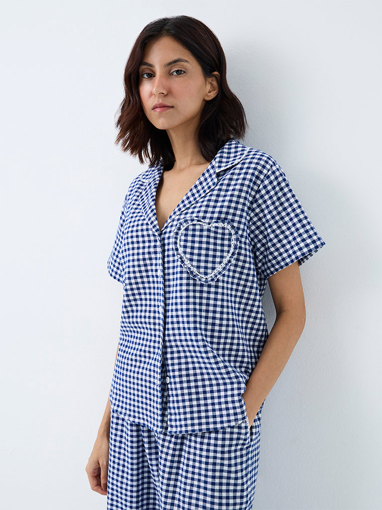 Superstar Navy Gingham Checkered Cotton Shirt