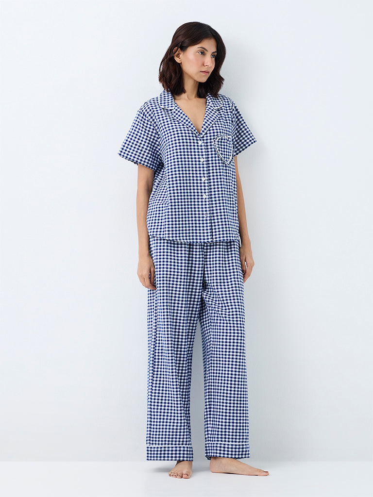 Superstar Navy Gingham Checkered Cotton Shirt