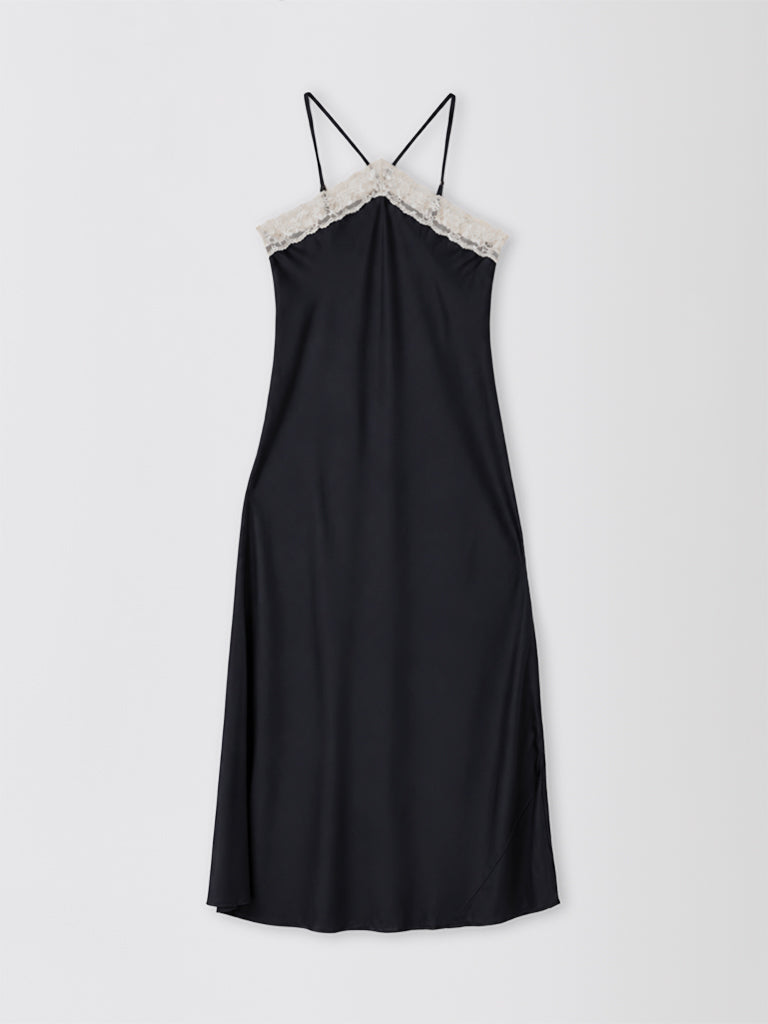 Luxury Satin Lace-Trimmed Slip Dress