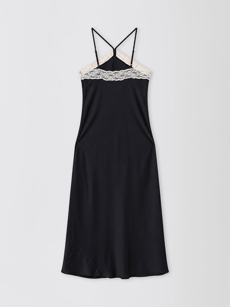 Luxury Satin Lace-Trimmed Slip Dress