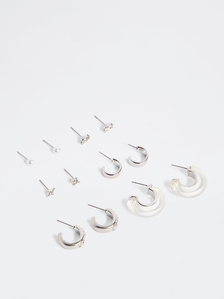 Westside Accessories Silver Stud and Hoop Earrings - Pack of 6
