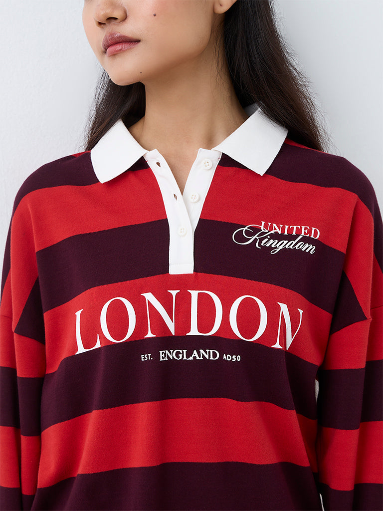 Nuon Red Striped Cotton Sweatshirt