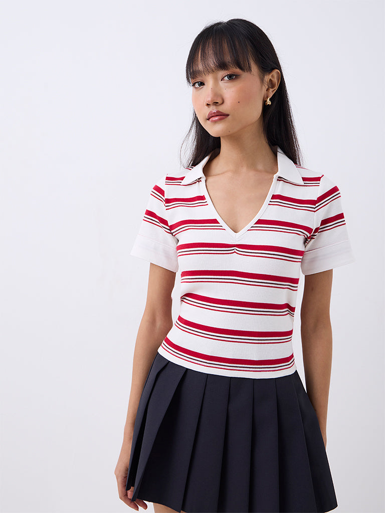 Nuon Off-White Striped Tie-Up Detail T-Shirt