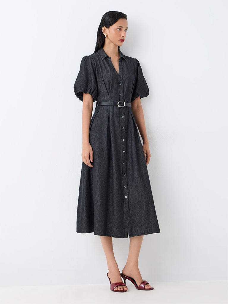 LOV Black Wash-Effect Cotton Shirt Dress with Belt