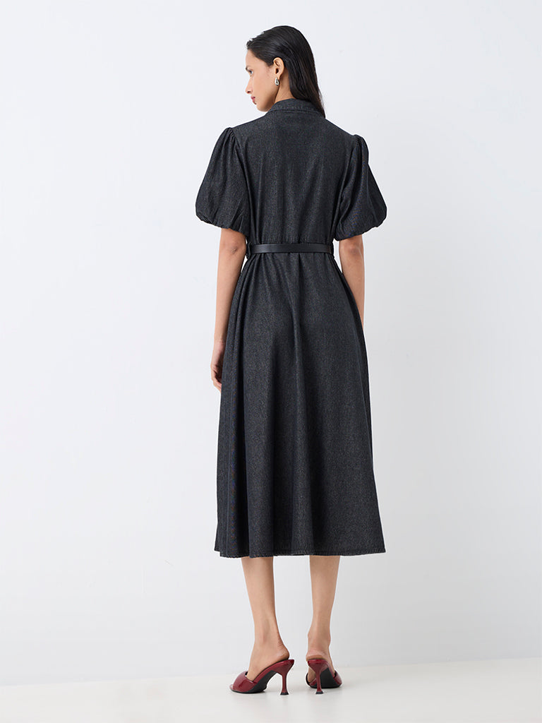 LOV Black Wash-Effect Cotton Shirt Dress with Belt